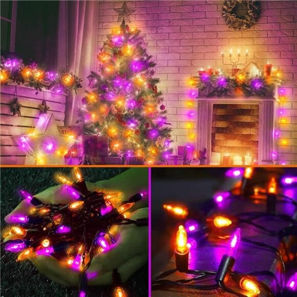 Orange Purple Battery Operated Halloween Lights, 2 Pack 17ft 50 LED Mini String - Picture 4 of 7